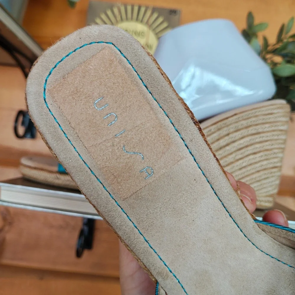 Unisa Brigetta Espadrille Jute Wedge Heels Bow Polka Dot Slip On Sandal Shoe 9.5